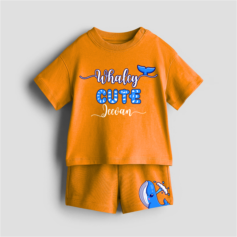 Whaley Cute - Customized Kids Co-ord Set With Name For Boys & Girls (Ages 0 - 13) - TANGERINE - 0-5 months old  (Chest 18")