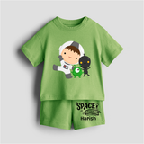 Space Buddies - Customized Kids Co-ord Set With Name For Boys & Girls (Ages 0 - 13) - KIWI GREEN - 0-5 months old  (Chest 18")