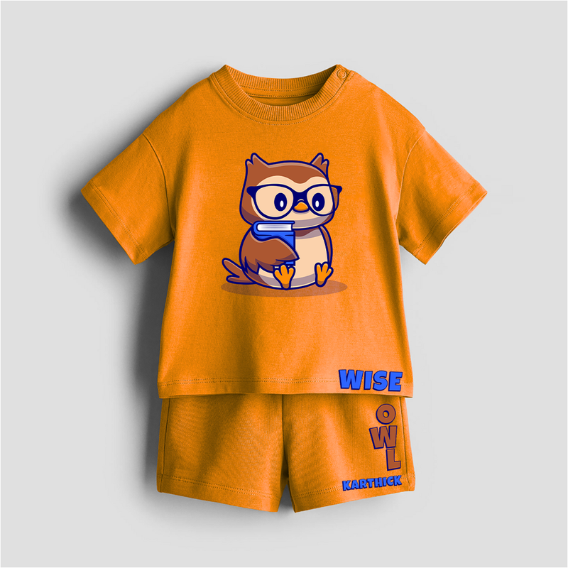 Wise Owl - Customized Kids Co-ord Set With Name For Boys & Girls (Ages 0 - 13) - TANGERINE - 0-5 months old  (Chest 18")