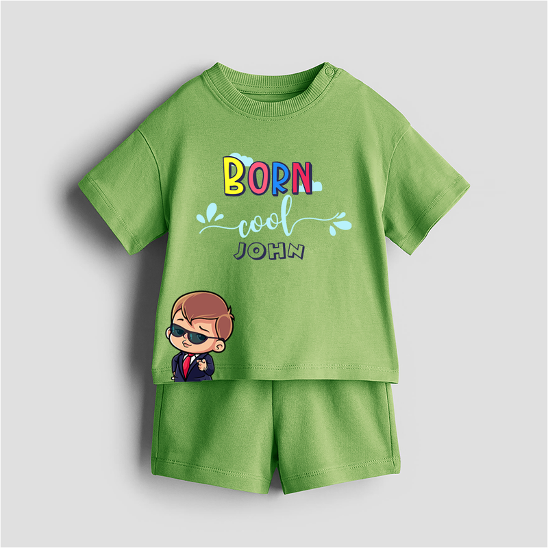 Born Cool - Customized Kids Co-ord Set With Name For Boys & Girls (Ages 0 - 13) - KIWI GREEN - 0-5 months old  (Chest 18")