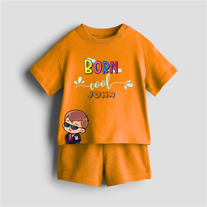 Born Cool - Customized Kids Co-ord Set With Name For Boys & Girls (Ages 0 - 13) - TANGERINE - 0-5 months old  (Chest 18")