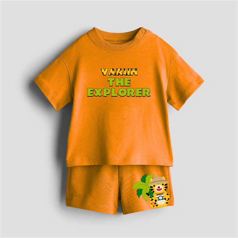 The Explorer - Customized Kids Co-ord Set With Name For Boys & Girls (Ages 0 - 13) - TANGERINE - 0-5 months old  (Chest 18")