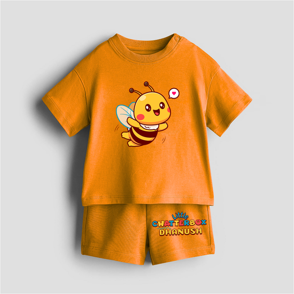 Little Chatterbox - Customized Kids Co-ord Set With Name For Boys & Girls (Ages 0 - 13) - TANGERINE - 0-5 months old  (Chest 18")