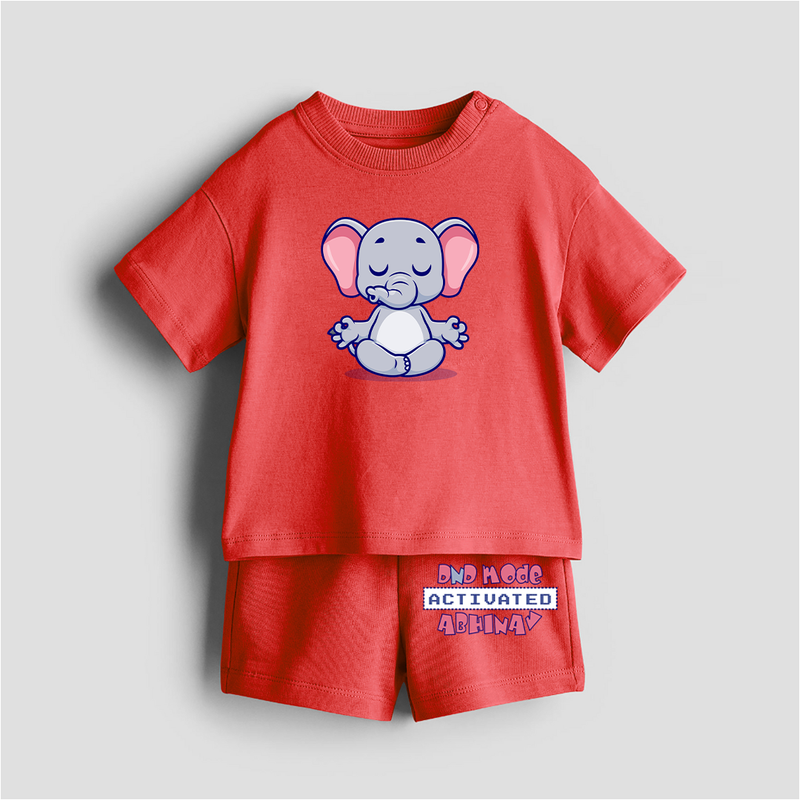 DND Mode Activated - Customized Kids Co-ord Set With Name For Boys & Girls (Ages 0 - 13) - RED - 0-5 months old  (Chest 18")