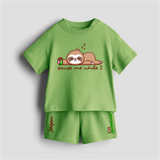 Excuse Me While I Recharge - Customized Kids Co-ord Set With Name For Boys & Girls (Ages 0 - 13) - KIWI GREEN - 0-5 months old  (Chest 18")