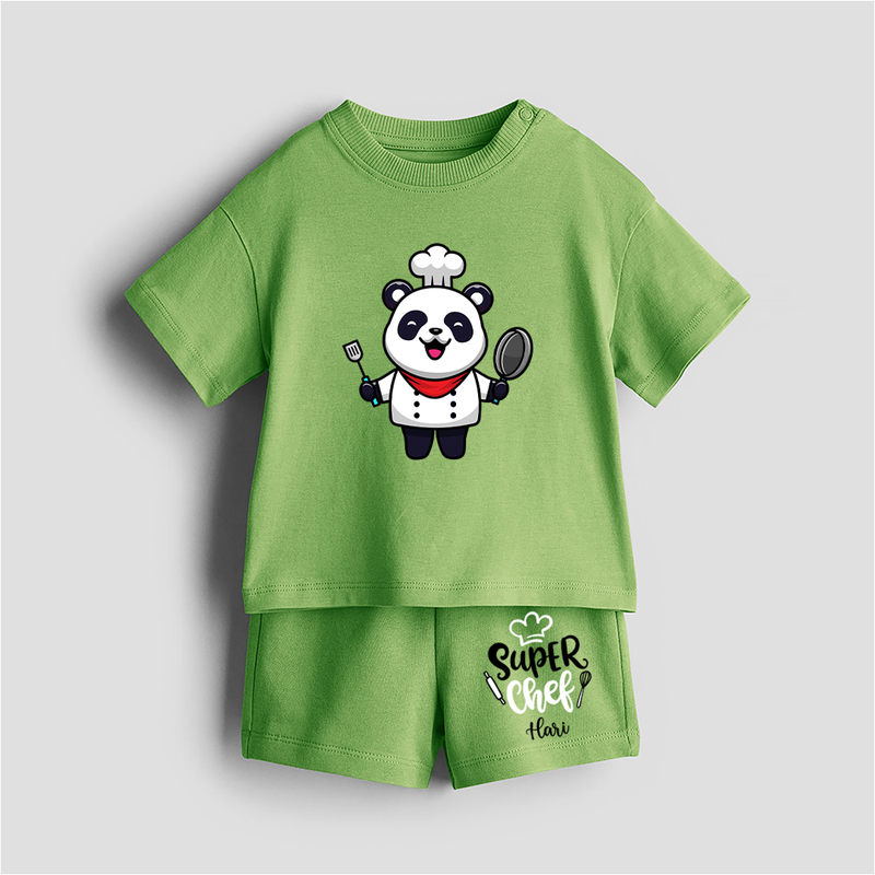 Super Chef - Customized Kids Co-ord Set With Name For Boys & Girls (Ages 0 - 13) - KIWI GREEN - 0-5 months old  (Chest 18")