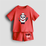 Super Chef - Customized Kids Co-ord Set With Name For Boys & Girls (Ages 0 - 13) - RED - 0-5 months old  (Chest 18")