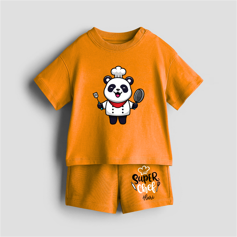 Super Chef - Customized Kids Co-ord Set With Name For Boys & Girls (Ages 0 - 13) - TANGERINE - 0-5 months old  (Chest 18")