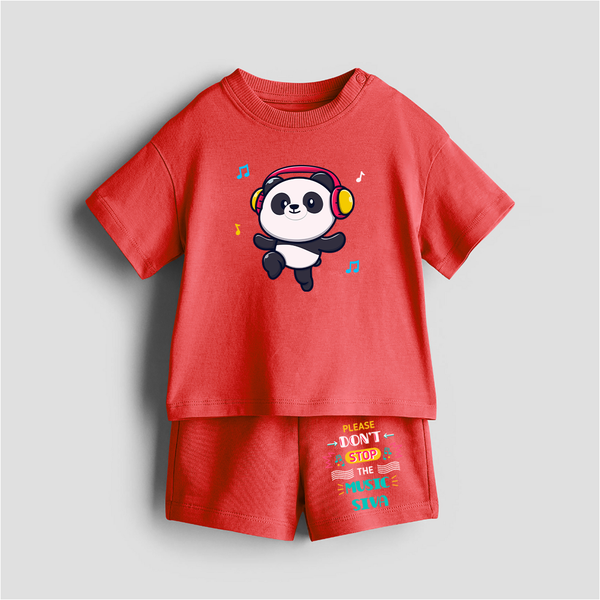 Please DonÕt Stop The Music - Customized Kids Co-ord Set With Name For Boys & Girls (Ages 0 - 13) - RED - 0-5 months old  (Chest 18")