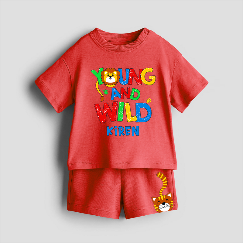 Young And Wild - Customized Kids Co-ord Set With Name For Boys & Girls (Ages 0 - 13) - RED - 0-5 months old  (Chest 18")