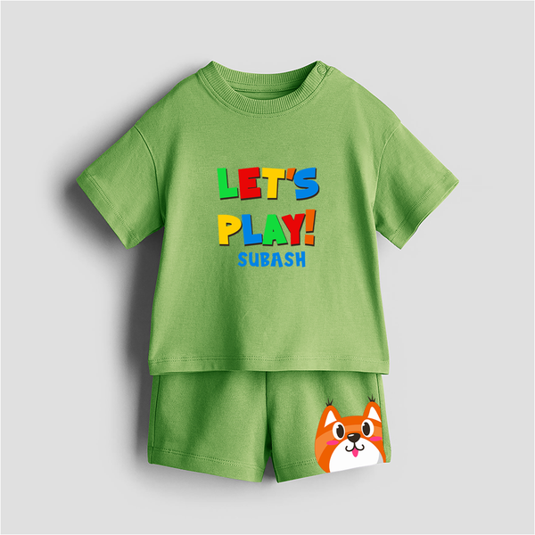 Lets Play! - Customized Kids Co-ord Set With Name For Boys & Girls (Ages 0 - 13) - KIWI GREEN - 0-5 months old  (Chest 18")