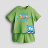 Little Monster - Customized Kids Co-ord Set With Name For Boys & Girls (Ages 0 - 13) - KIWI GREEN - 0-5 months old  (Chest 18")