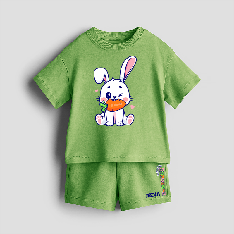 Cute Little Munchkin - Customized Kids Co-ord Set With Name For Boys & Girls (Ages 0 - 13) - KIWI GREEN - 0-5 months old  (Chest 18")