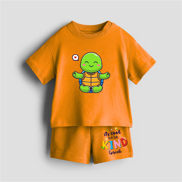 Its Cool To be Kind - Customized Kids Co-ord Set With Name For Boys & Girls (Ages 0 - 13) - TANGERINE - 0-5 months old  (Chest 18")