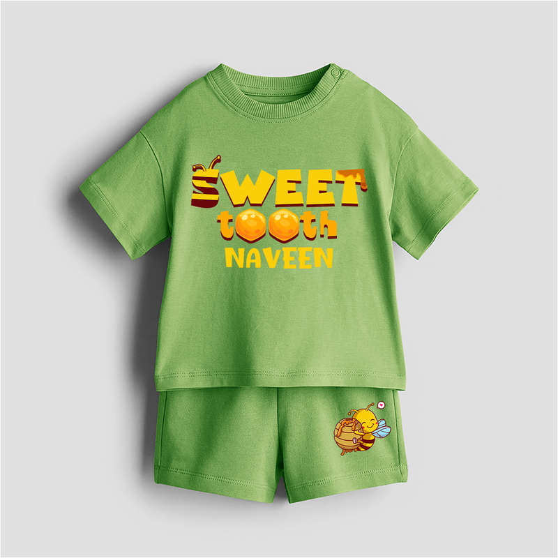 Sweet Tooth - Customized Kids Co-ord Set With Name For Boys & Girls (Ages 0 - 13) - KIWI GREEN - 0-5 months old  (Chest 18")