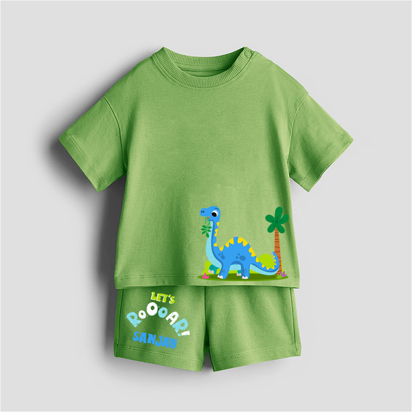 Lets Roooar! - Customized Kids Co-ord Set With Name For Boys & Girls (Ages 0 - 13) - KIWI GREEN - 0-5 months old  (Chest 18")