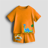 Lets Roooar! - Customized Kids Co-ord Set With Name For Boys & Girls (Ages 0 - 13) - TANGERINE - 0-5 months old  (Chest 18")