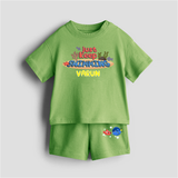 Just Keep Swimming - Customized Kids Co-ord Set With Name For Boys & Girls (Ages 0 - 13) - KIWI GREEN - 0-5 months old  (Chest 18")