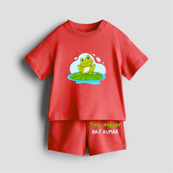 Tiny Hopper - Customized Kids Co-ord Set With Name For Boys & Girls (Ages 0 - 13) - RED - 0-5 months old  (Chest 18")