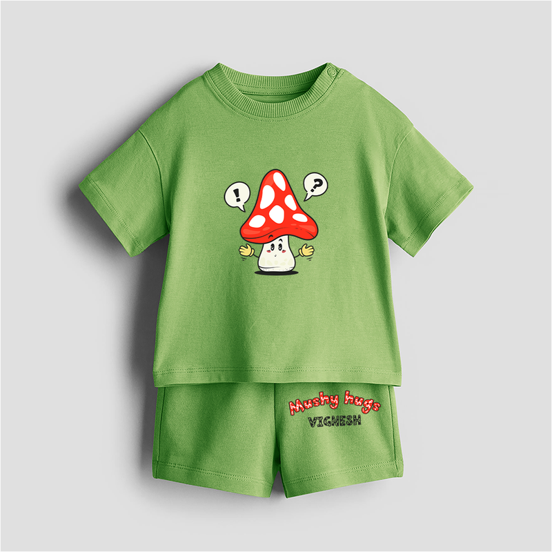 Mushy Hugs - Customized Kids Co-ord Set With Name For Boys & Girls (Ages 0 - 13) - KIWI GREEN - 0-5 months old  (Chest 18")