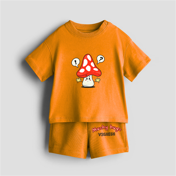 Mushy Hugs - Customized Kids Co-ord Set With Name For Boys & Girls (Ages 0 - 13) - TANGERINE - 0-5 months old  (Chest 18")