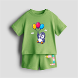 Fly High - Customized Kids Co-ord Set With Name For Boys & Girls (Ages 0 - 13) - KIWI GREEN - 0-5 months old  (Chest 18")