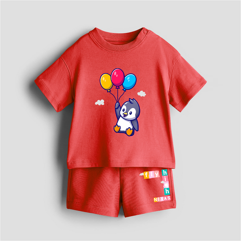 Fly High - Customized Kids Co-ord Set With Name For Boys & Girls (Ages 0 - 13) - RED - 0-5 months old  (Chest 18")