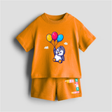 Fly High - Customized Kids Co-ord Set With Name For Boys & Girls (Ages 0 - 13) - TANGERINE - 0-5 months old  (Chest 18")