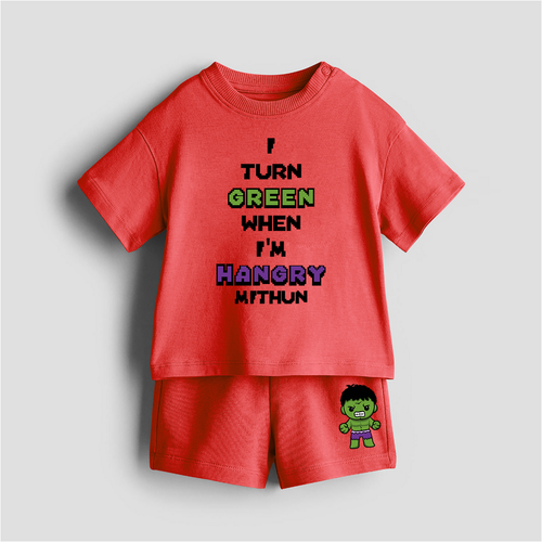 I Turn Green When I'm Hangry - Customized Kids Co-ord Set With Name For Boys & Girls (Ages 1 - 13)