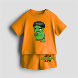 Little Hulk - Customized Kids Co-ord Set With Name For Boys & Girls (Ages 0 - 13) - TANGERINE - 0-5 months old  (Chest 18")