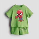 Little Spiderman - Customized Kids Co-ord Set With Name For Boys & Girls (Ages 0 - 13) - KIWI GREEN - 0-5 months old  (Chest 18")