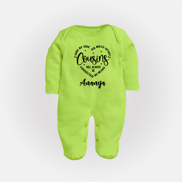 Cousin Connection Sleep Suit / Full Sleeve Bodysuit | Customizable Baby Clothing - LIME GREEN - New Born (Chest 7.5")