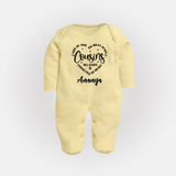 Cousin Connection Sleep Suit / Full Sleeve Bodysuit | Customizable Baby Clothing - PASTEL YELLOW - New Born (Chest 7.5")