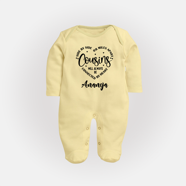 Cousin Connection Sleep Suit / Full Sleeve Bodysuit | Customizable Baby Clothing - PASTEL YELLOW - New Born (Chest 7.5")