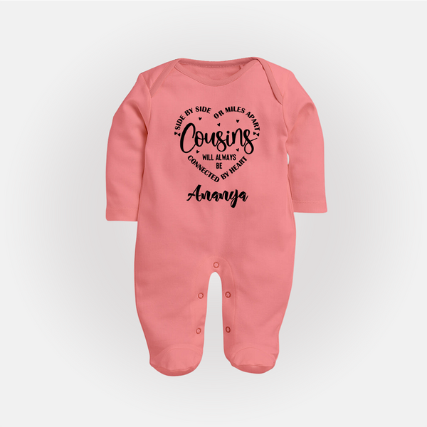 Cousin Connection Sleep Suit / Full Sleeve Bodysuit | Customizable Baby Clothing - PEACH - New Born (Chest 7.5")