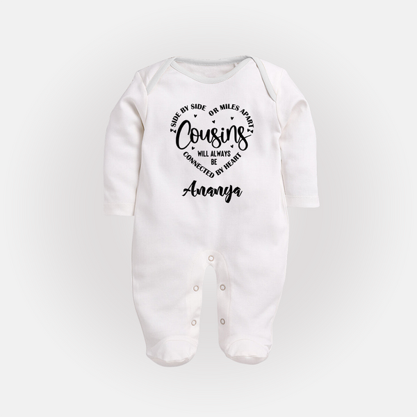Cousin Connection Sleep Suit / Full Sleeve Bodysuit | Customizable Baby Clothing - WHITE - New Born (Chest 7.5")