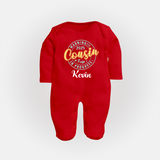 My First Cousin Bond Sleep Suit / Full Sleeve Bodysuit | Celebrate Family Ties - RED - New Born (Chest 7.5")