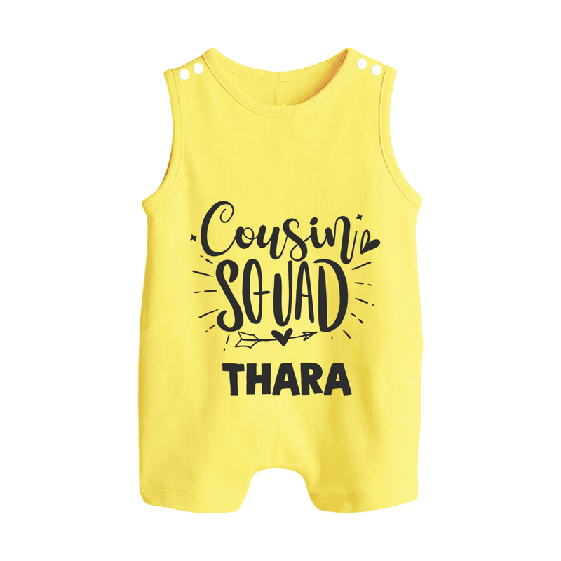 Cousin Squad Cotton Romper Suit / Sleeveless Romper | Personalized Baby Wear - PASTEL YELLOW - 0 - 5 Months Old (Chest 18")