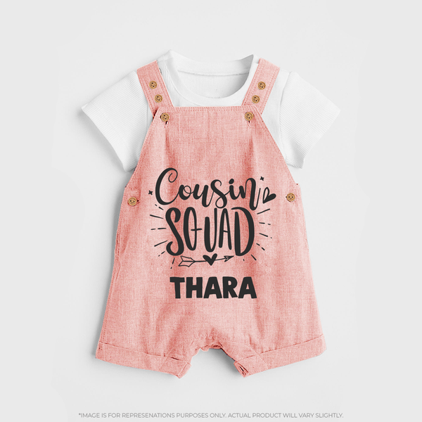 Cousin Squad Cotton Dungaree Set | Personalized Baby Wear - PEACH - 0 - 5 Months Old (Chest 18")