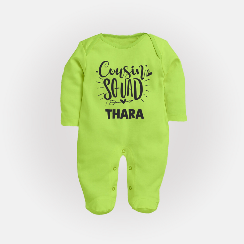 Cousin Squad Cotton Sleep Suit / Full Sleeve Bodysuit | Personalized Baby Wear - LIME GREEN - New Born (Chest 7.5")