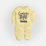 Cousin Squad Cotton Sleep Suit / Full Sleeve Bodysuit | Personalized Baby Wear - PASTEL YELLOW - New Born (Chest 7.5")