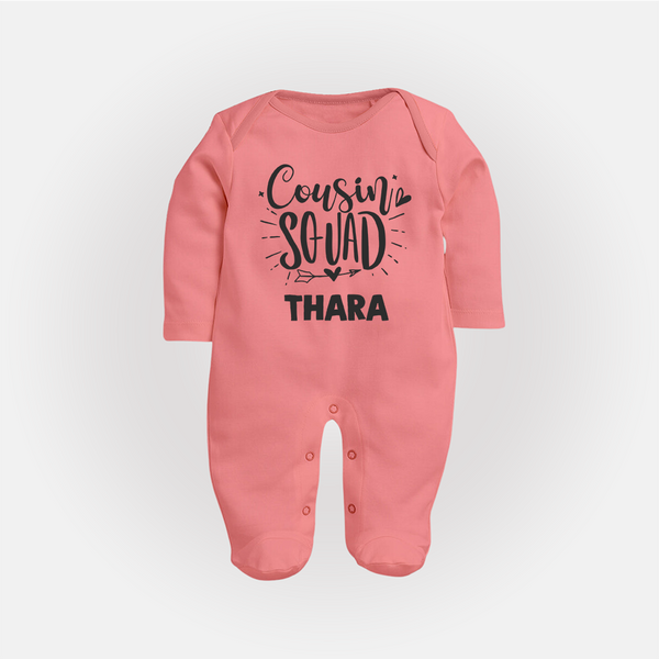 Cousin Squad Cotton Sleep Suit / Full Sleeve Bodysuit | Personalized Baby Wear - PEACH - New Born (Chest 7.5")