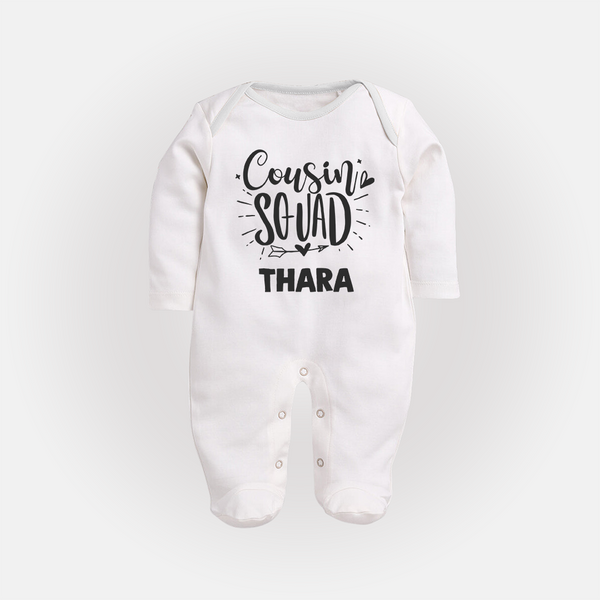 Cousin Squad Cotton Sleep Suit / Full Sleeve Bodysuit | Personalized Baby Wear - WHITE - New Born (Chest 7.5")