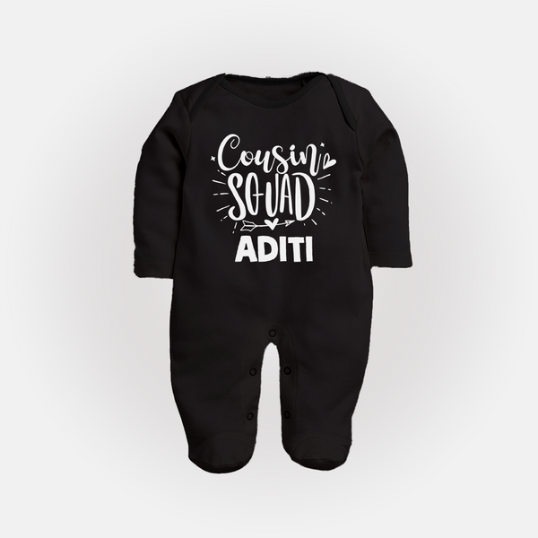Cousin Squad Cotton Sleep Suit / Full Sleeve Bodysuit | Personalized Baby Wear - BLACK - New Born (Chest 7.5")
