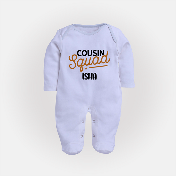 Tiny Cousin Team Sleep Suit / Full Sleeve Bodysuit | Personalized Infant Apparel - BABY BLUE - New Born (Chest 7.5")