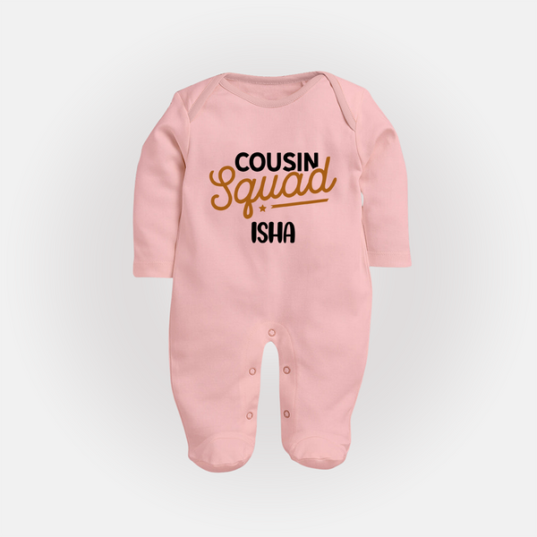 Tiny Cousin Team Sleep Suit / Full Sleeve Bodysuit | Personalized Infant Apparel - BABY PINK - New Born (Chest 7.5")