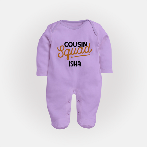 Tiny Cousin Team Sleep Suit / Full Sleeve Bodysuit | Personalized Infant Apparel - LILAC - New Born (Chest 7.5")