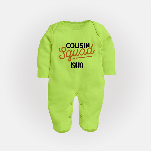 Tiny Cousin Team Sleep Suit / Full Sleeve Bodysuit | Personalized Infant Apparel - LIME GREEN - New Born (Chest 7.5")