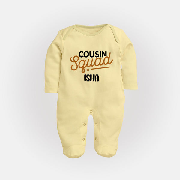 Tiny Cousin Team Sleep Suit / Full Sleeve Bodysuit | Personalized Infant Apparel - PASTEL YELLOW - New Born (Chest 7.5")