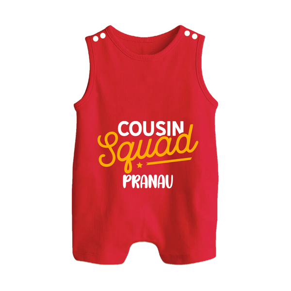 Tiny Cousin Team Romper Suit / Sleeveless Romper | Personalized Infant Apparel - RED - 0 - 5 Months Old (Chest 18")